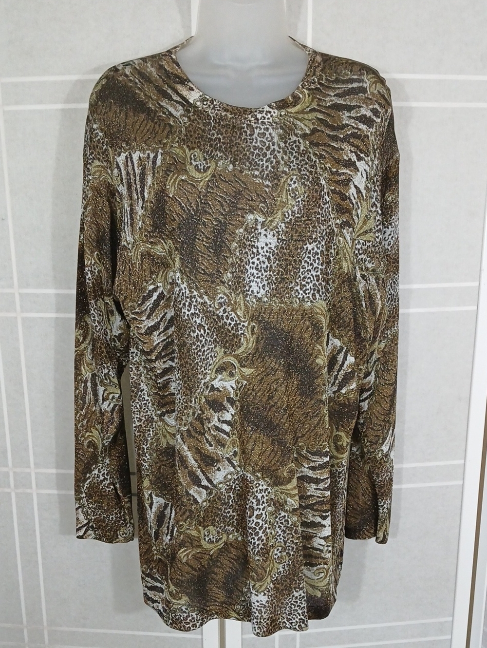 Knit Animal Print Tunic Sweater With Bling XL